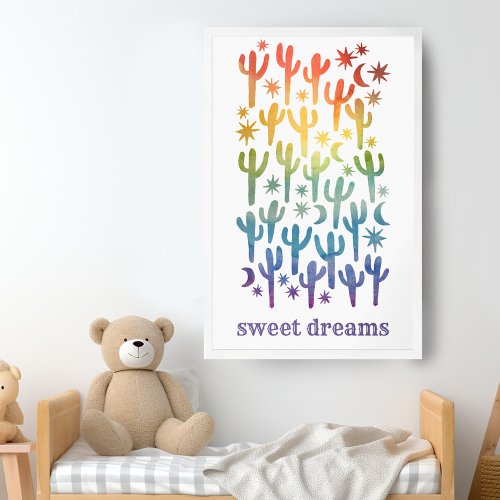 Sweet Dreams Night Desert Cactus Watercolor CUSTOM Poster