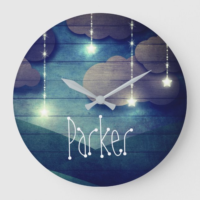 Sweet dreams Night sky glowing hanging star rustic Large Clock (Front)