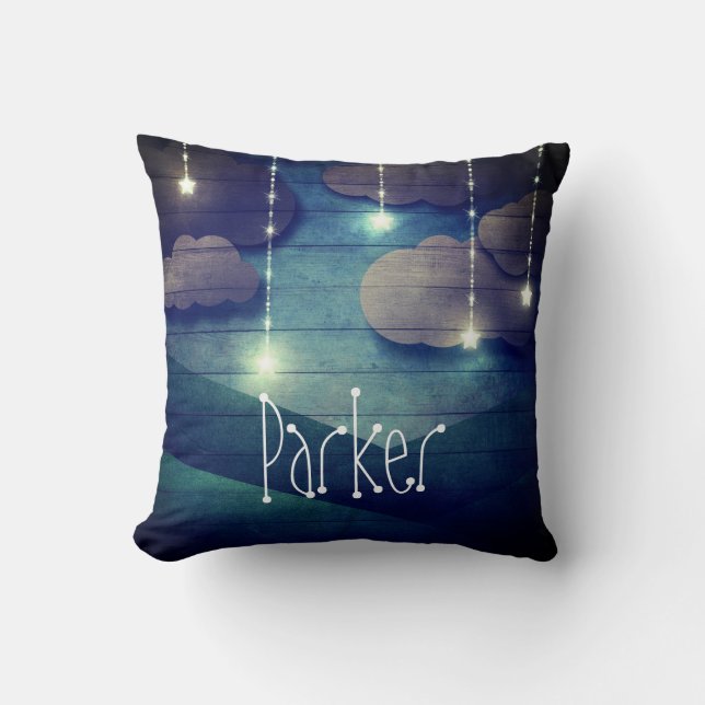 Sweet dreams Night sky glowing hanging star rustic Throw Pillow (Front)