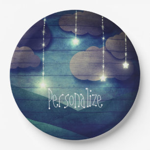 Sweet dreams Night sky hanging star rustic blue Paper Plates