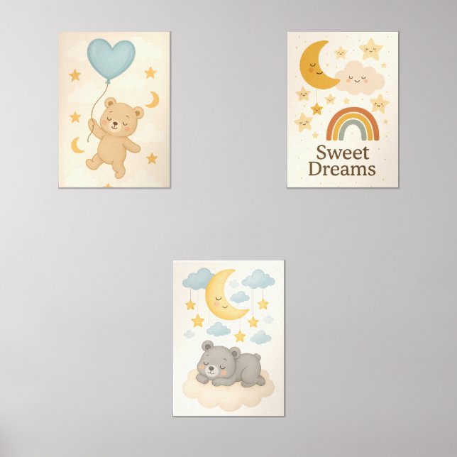 Sweet Dreams Nursery Wall Art Set – Moon, Bear  (Front)