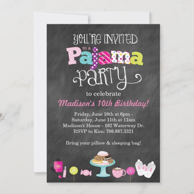 Sweet Dreams Pajama Party Chalkboard Invitation (Front)