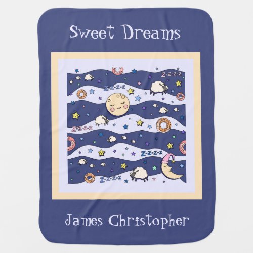 Sweet Dreams Personalized Blue Baby Blanket