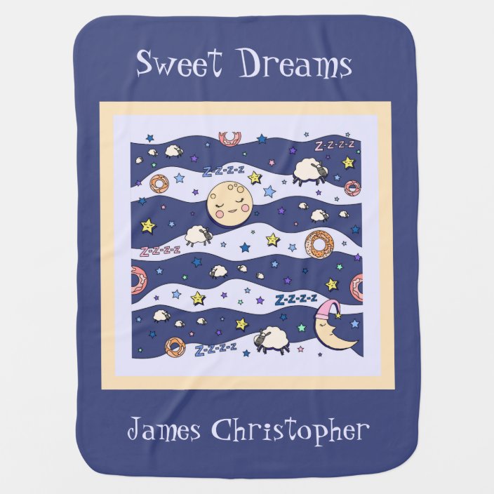 Sweet Dreams, Personalized Blue Baby Blanket