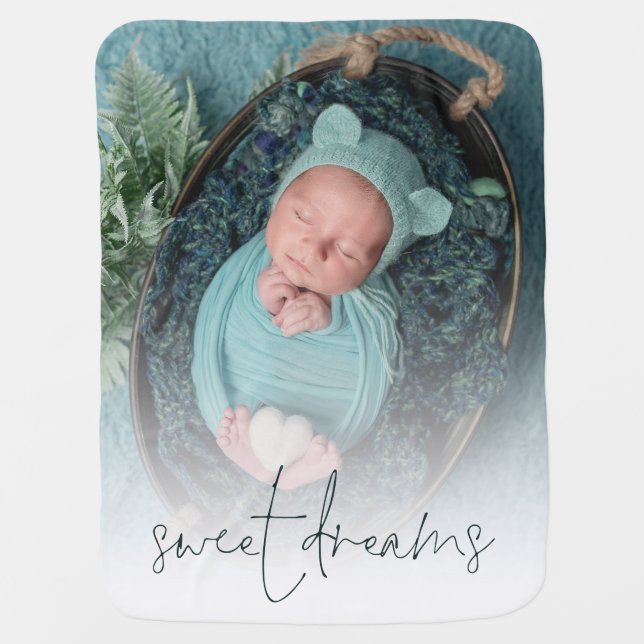 Sweet Dreams Photo Monogram Turquoise Baby Blanket (Front)