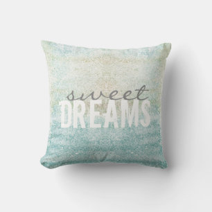 sweet dreams pillow quote on speckled light blue