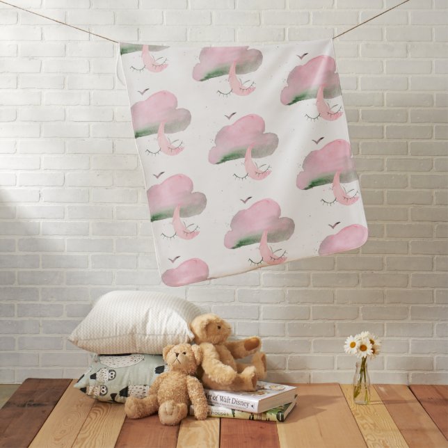 Sweet Dreams Pink Cloud & Moon Nursery   Baby Blanket (In Situ)