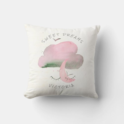 Sweet Dreams Pink Cloud  Moon Nursery Throw Pillow