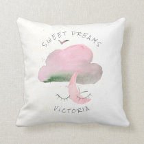 Sweet Dreams Pink Cloud & Moon Nursery Throw Pillow