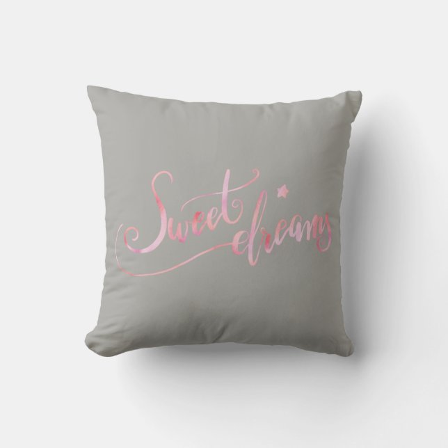 Sweet Dreams Pink Gray Throw Pillow (Front)