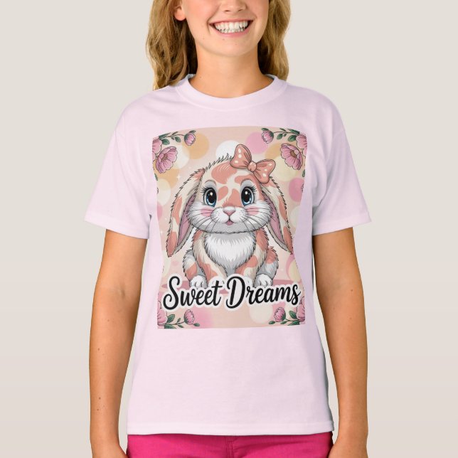 Sweet Dreams Pink Peach Bunny Camo Girls' T-Shirt (Front)