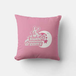 Sweet Dreams: Pink Rabbit on the Moon Square Pillo Throw Pillow
