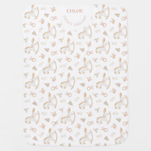 Sweet Dreams Pink Rocking Horse Custom Baby Girl Blanket