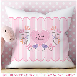 Sweet Dreams Pink Stripes Baby Girl Nursery Throw Pillow