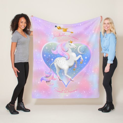 Sweet Dreams Pink Unicorn Princess Fleece Blanket