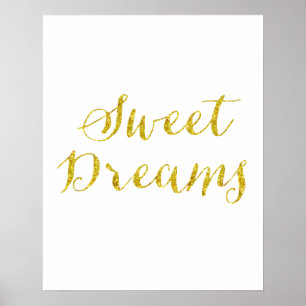 Sweet Dreams Quote Gold Faux Glitter Metallic Poster