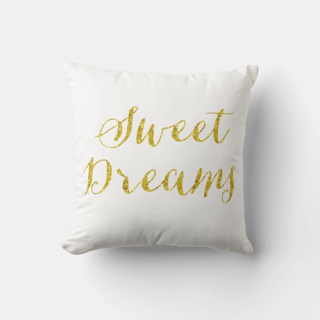 Sweet Dreams Quote Gold Faux Glitter Metallic Throw Pillow (Front)