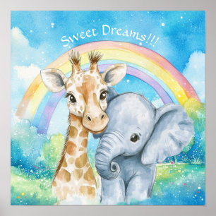 Sweet Dreams Rainbow Elephant & Giraffe Nursery  Poster