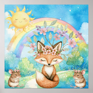 Sweet Dreams Rainbow Fox & Mice Nursery Poster