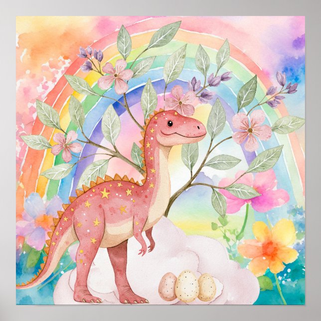 Sweet Dreams Rainbow Pink Dinosaurs Nursery  Poster (Front)