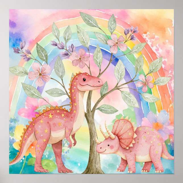 Sweet Dreams Rainbow Pink Dinosaurs Nursery  Poster (Front)