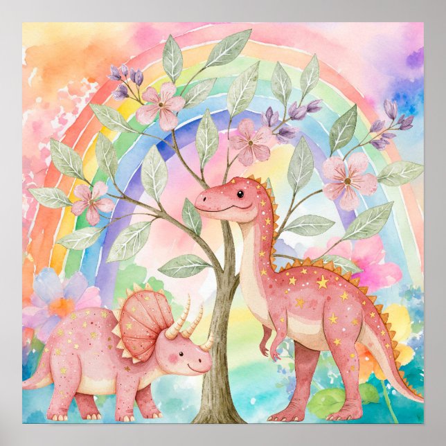 Sweet Dreams Rainbow Pink Dinosaurs Nursery  Poster (Front)