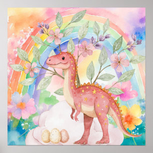 Sweet Dreams Rainbow Pink Dinosaurs Nursery  Poster