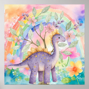 Sweet Dreams Rainbow Purple Dinosaurs Nursery  Poster
