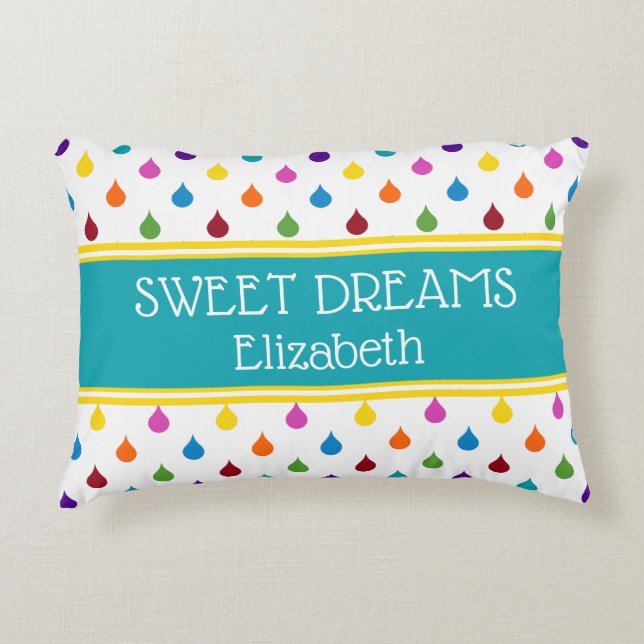 Sweet Dreams Rainbow Raindrops Personalized Accent Pillow (Front)