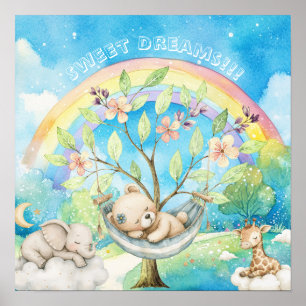 Sweet Dreams Rainbow Sleepy Animals Nursery Poster