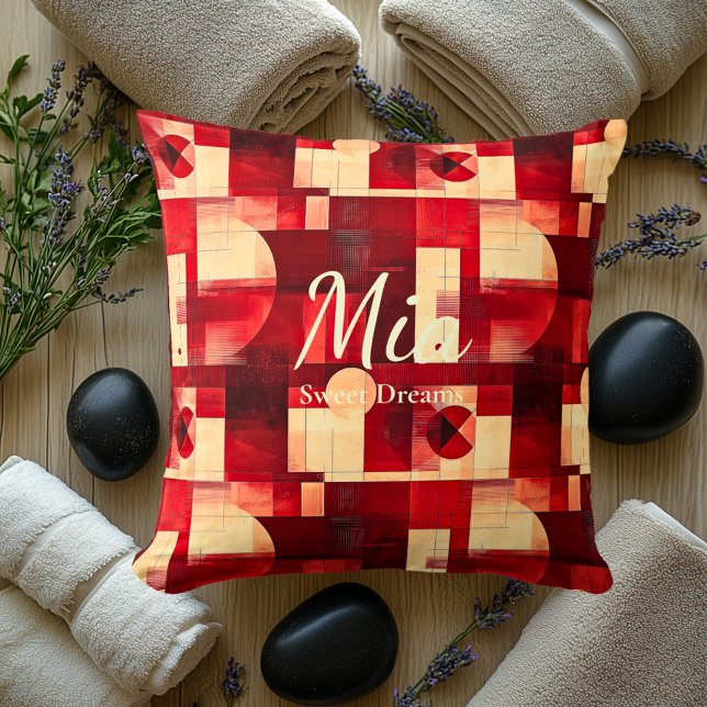 Sweet Dreams – Red & Cream Geometric Accent  Throw Pillow (Creator Uploaded)