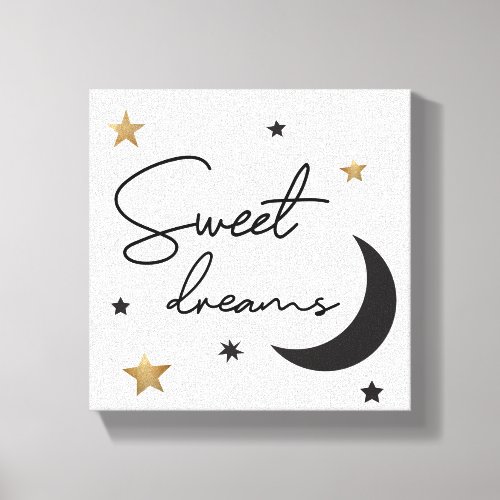 Sweet Dreams Script Moon Gold Stars Gender Neutral Canvas Print