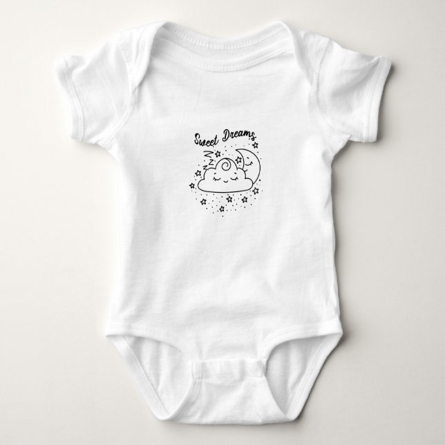 Sweet Dreams Sleeping Moon And Cloud With Stars Baby Bodysuit (Front)