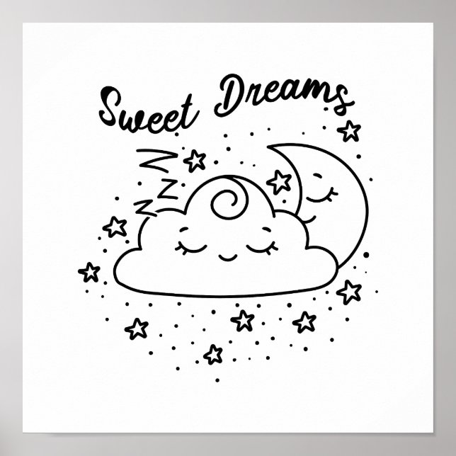Sweet Dreams Sleeping Moon And Cloud With Stars Poster (Front)
