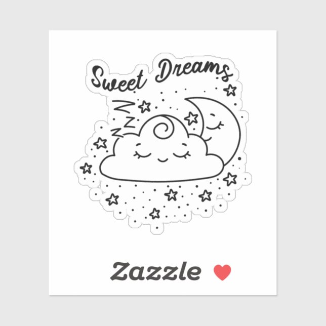 Sweet Dreams Sleeping Moon And Cloud With Stars Sticker (Sheet)