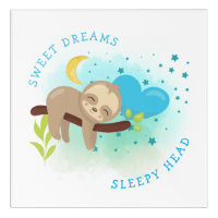 Sweet Dreams Sleepy Head Cute Sloth Blue Baby Boy