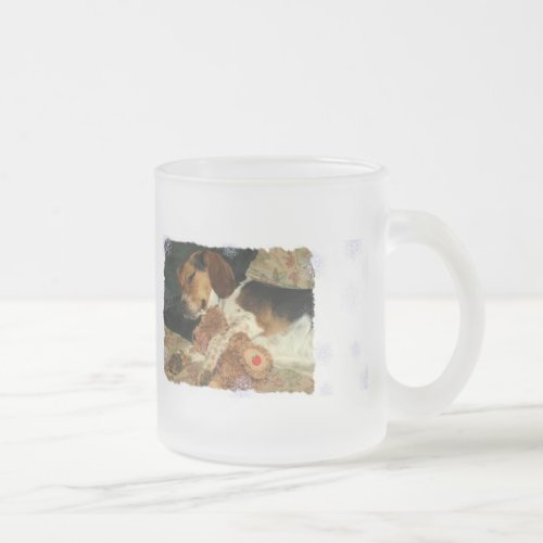 Sweet Dreams Snoopy Beagle Puppy with Teddy Bear Frosted Glass Coffee Mug