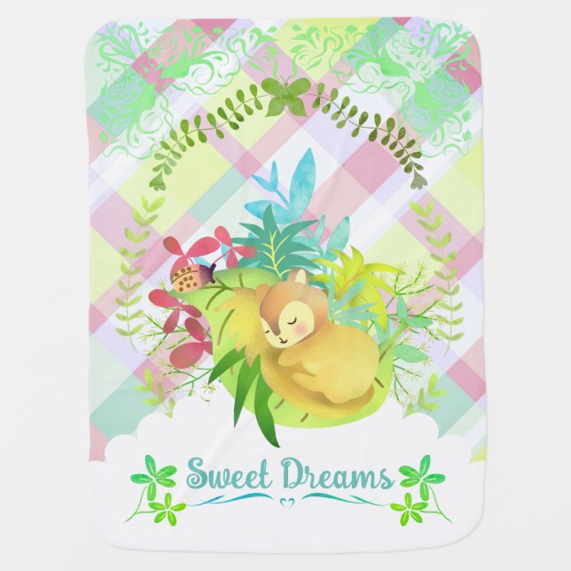 Sweet Dreams Squirrel Baby Blanket (Front)