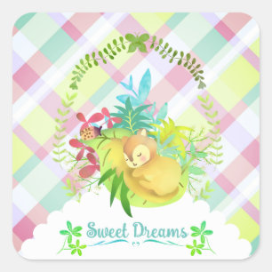 Sweet Dreams Squirrel Baby Square Sticker