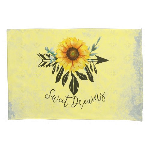 Sweet Dreams Sunflower Dream Catcher Pillow Case