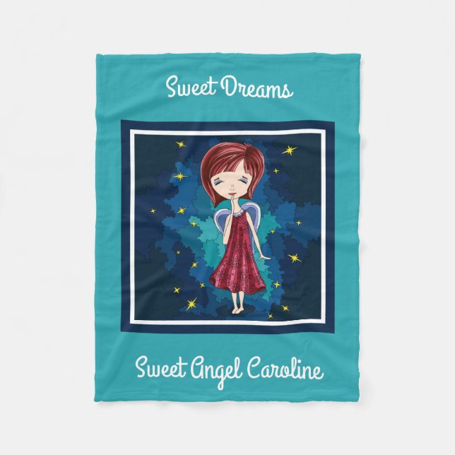 Sweet Dreams Sweet Angel, Personalized Fleece Blanket (Front)