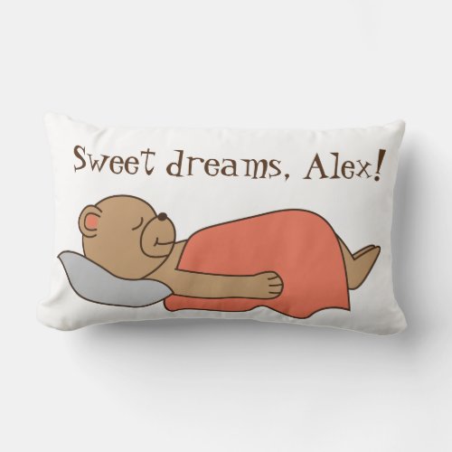 Sweet dreams teddy bear design lumbar pillow