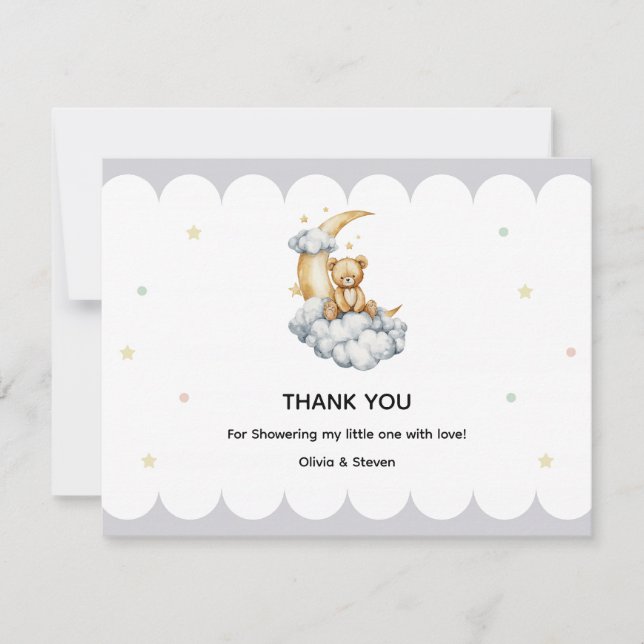 Sweet Dreams Teddy Bear on the Moon Thank You Card (Front)