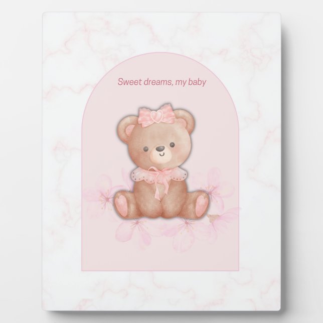 Sweet Dreams Teddy Bear Print | Baby Girl Nursery  Plaque (Front)