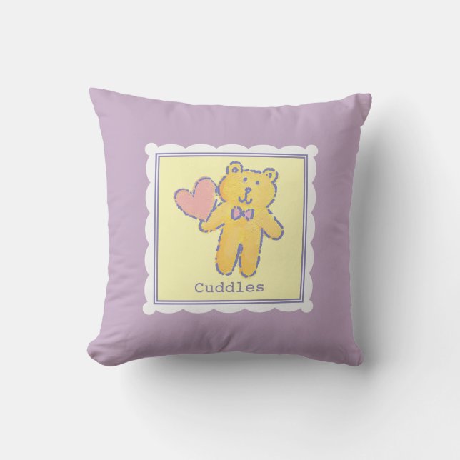 Sweet Dreams Teddy Bear with Heart Baby Lavender Throw Pillow (Front)