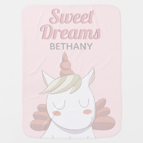 Sweet Dreams Unicorn Girly Pink Personalised Baby Blanket