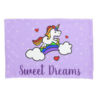 Sweet Dreams Unicorn Lilac Heart Pillowcase
