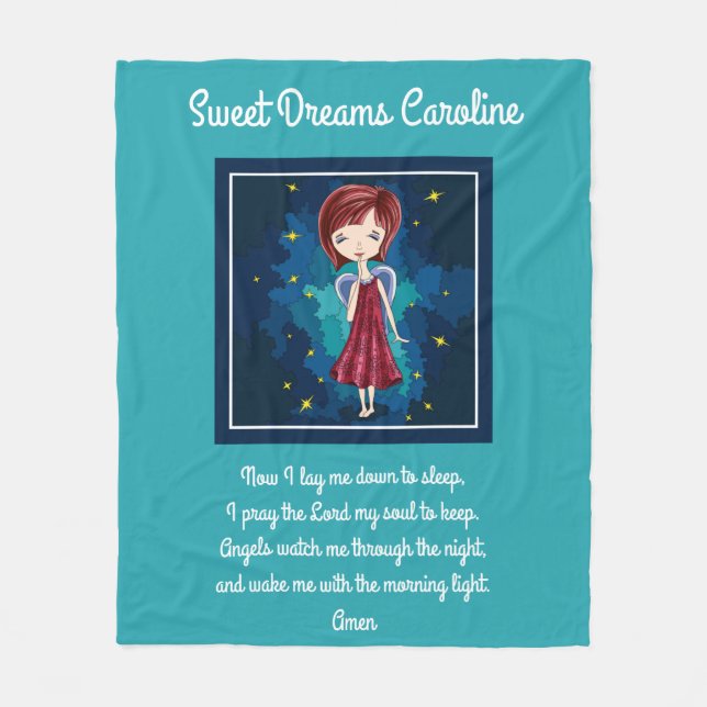 Sweet Dreams w/ Prayer, personalized Fleece Blanket (Front)