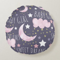 Sweet Dreams Watercolor Baby Girl Nursery Round Pillow