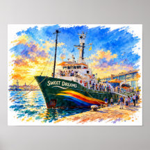 Sweet Dreams Watercolor Harbor Ship Poster